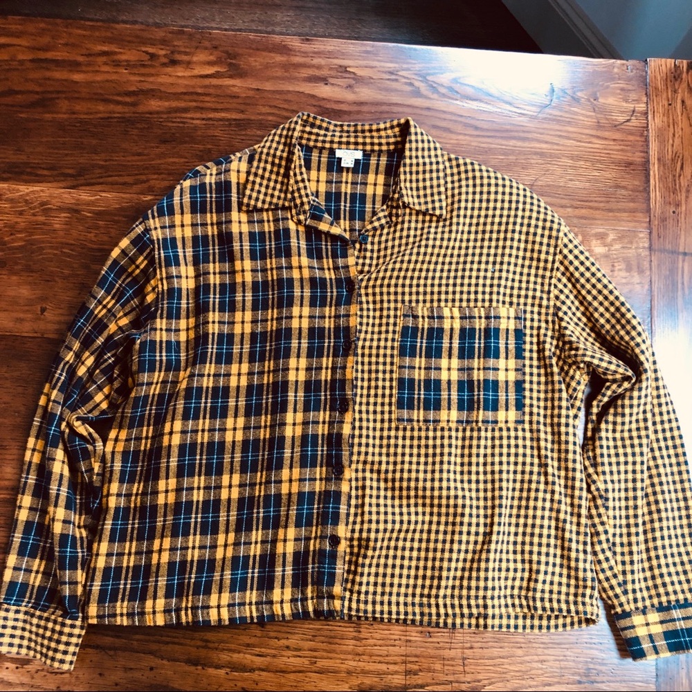 Yellow and Black Flannel Shirt Cropped